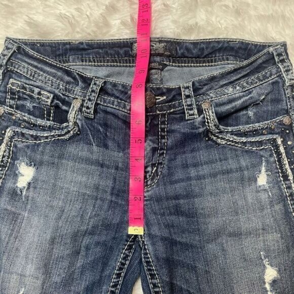 Silver Jeans Aiko Bootcut Jeans Size 30X31 Distressed Thick Stitch Rhinestone - Picture 2 of 3